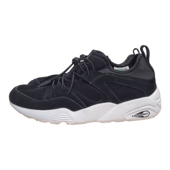 PUMA Men\'s Black Trinomic Sneaker Size 7.5 Sock Slip On White Faux Suede Stampd
